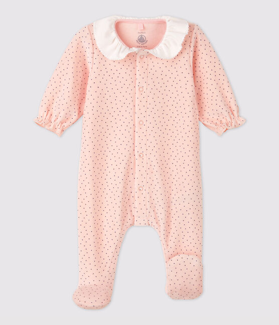 Baby Girls' Spotted Organic Cotton Velour Sleepsuit with Collar MINOIS pink/MAJOR